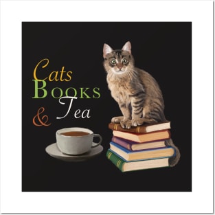 Cats, books and tea Posters and Art